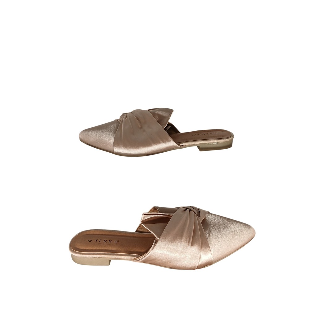Serra Satin Knotted Pointed Toe Mules 9 Champagne Rose Gold Slip On Flats Chic